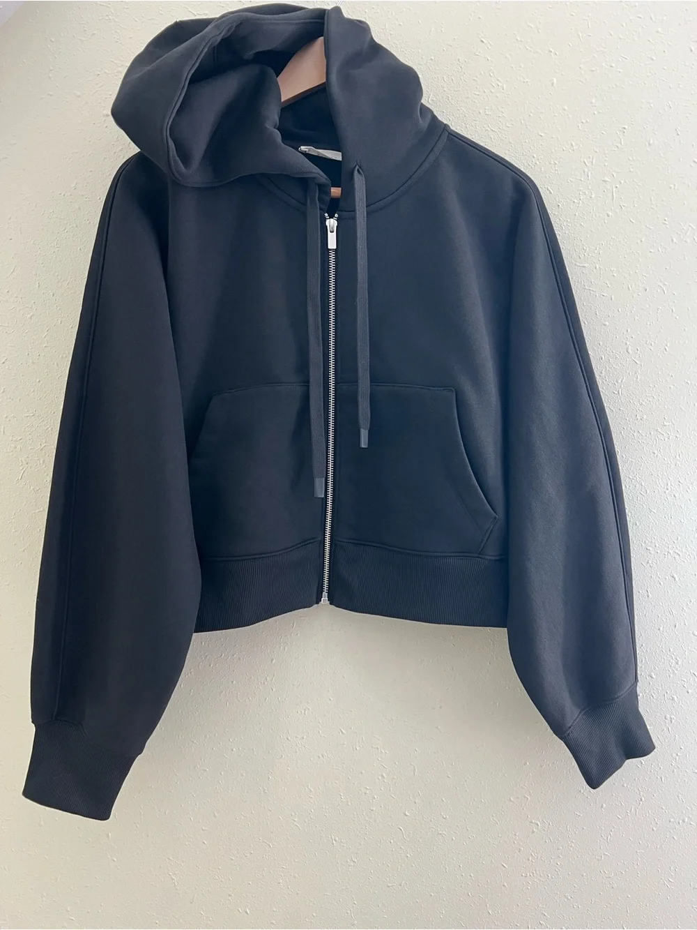 New Everlane LUXE FLEECE FULL-ZIP CROPPED HOODIE Black Size S